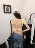 Nova Camiseta Feminina de Verão Sexy Hot Girl com Decote Quadrado nos Ombros, Manga Curta, Cruzada com Linda Alça, Bojo e Top Curto Versátil
