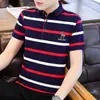 Camiseta de Verano de Manga Corta para Hombre de Alta Calidad Transfronteriza Estilo Coreano Moderna Holgada Rayada con Cuello Polo Ropa para Hombre
