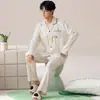 [100% Algodón] Nuevo conjunto de pijama de manga larga y pierna larga para pareja para primavera y otoño para mujer, adecuado para uso casual y se puede usar como ropa de estar en casa