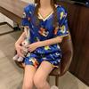 Pijama com Decote V para Mulheres, Conjunto de Duas Peças Verão Seda Gelada Manga Curta Shorts, Fino, Bonito, Sexy e Doce Roupas de Casa para Estudantes