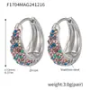 Pendientes Xinyixin de Círculo con Circonita Colorida Turquesa Azul, Elegantes Clips para Orejas, Pendientes para el Trabajo, Acero Inoxidable Chapado en Oro Real de 18K