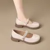 Zapatos Mary Jane de Estilo Nuevo para Mujer Primavera 2026, Zapatos de Suela Fina, Punta Cuadrada, Tacón Grueso, Decoración de Perlas, Zapatos de Piel Estilo Dama Gentil