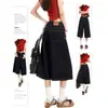 Jeans feminino cropped estilo retrô americano azul escuro, novo modelo de verão, cintura alta, solto, perna reta, shorts de 7 pontos wide leg