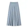 Calça Casual Feminina Nova Estilo Primavera/Verão 2026 em Tricô de Tencel e Fio de Papel com Bolinhas Coloridas, Caimento Solto, Cintura Alta, Perna Larga, Longa