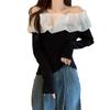 Top de Malla de Verano 2025 para Mujer, de Punto, de Manga Corta, Hombro Descubierto, Hombro Único, Ruffle, Delgado, de Gama Alta