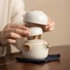 Juego de té de viaje Ru Kiln Ruyi, juego de té portátil de cerámica para exteriores, una tetera y dos tazas.