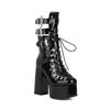 Botas de Tacón Grueso Ultra-Altas de Plataforma, Botas Negras de Charol con Hebilla Cuadrada, Zapatos de Algodón Cálidos con Forro de Felpa, Botas Altas