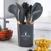 Juego de 12 Utensilios de Cocina de Silicona con Mango de Madera Resistente a Altas Temperaturas Espátula para Cocinar Cuchara para Sopa Para Hogar Venta al por Mayor