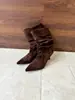 Botas de tornozelo de camurça de salto alto emagrecedoras de cano largo versáteis estilo europeu e americano