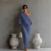 2026 Moda de Alta Gama para Mujer de Manga Larga Hombros Descubiertos Vestido Largo de Cintura Media Vestido Pulóver