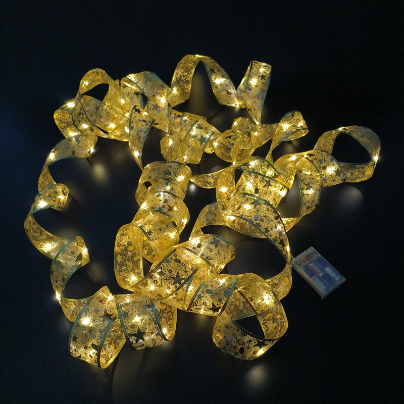 #D5 -10米100灯3AA常亮带闪金色彩带暖白灯