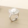 Moda Exagerado Cuadrado Textura Metal Set Concha Perla Pulsera Elegante Lujo Acero Inoxidable Anillo Geométrico