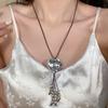 Collar Largo de Borla de Corazón Retro Antiguo para Mujer Estilo Étnico Bohemio Nicho de Alta Gama Cadena para Clavícula Accesorios