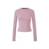 Camiseta básica simple de cuello redondo y manga larga para mujer, top versátil de otoño ajustado, capa interior adelgazante
