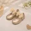 Sapatos Mary Jane de Tela com Laço de Strass para Meninas Sapatos para Daminha de Honra Festa Performance Infantil Velcro Sapatilhas Princesa