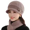 Gorro de Invierno para Mujer, Gorro para Madre, Forrado de Felpa, Gorro de Punto Engrosado, Gorro Cálido, Conjunto, Gorro de Punto de Lana de Conejo para Señora Mayor