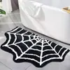 Alfombra de Piso con Telaraña de Terciopelo Oscuro Gótico de Personalidad Cruzada para Baño, Dormitorio, Alfombra de Mesita de Noche, Decoración de Festival, Alfombra para el Hogar