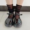 Calcetines de Verano Plisados Retro Japoneses Lindos para Mujer Calcetines Elásticos a Media Pantorrilla Rayados Calcetines Finos Negros Blancos Albaricoque