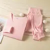 Traje de ropa interior térmica sin costuras de terciopelo de doble cara para mujer, otoño e invierno, de terciopelo, engrosado, ropa de otoño, pantalones largos, traje con terciopelo