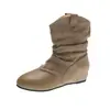 Bota Ligera de 5 cm Elegante Otoño/Invierno Aumento Interno de Altura Estilo Occidental Bunchy Aumento de Altura Estilo Retro Plisada Individual Media Pantorrilla