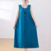 Novo Vestido de Algodão e Seda de Verão para Mulheres, Corte Amplo, Emagrecedor, Adequado para Mães de Meia-Idade e Idosas, Vestido Longo Elegante, Vestido de Praia