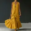 Verão 2026 Nova Roupa Feminina Vestido Estilo Resort de Praia Uso Diário Elegante Cor Sólida Vestido Longo Vestido Bolo