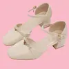 Sandálias de Bico Fechado de Comércio Exterior Novas para Primavera e Verão Sapatos Femininos Salto Grosso com Salto Alto