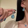 Conjunto de Collar y Pendientes de Gota de Agua Azul Nuevo Transfronterizo Moda Lujo Ligero Gama Alta Cristal Blanco Geométrico Joyería