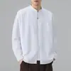 Camisa de Manga Larga de Color Sólido para Hombre Shanggu, Nueva Camisa Cardigan Jacket de Algodón Puro con Cuello Henley Abotonado para Primavera y Otoño