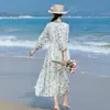 Primavera/Verão 2026 Novo 100 Contagens Ráfia Flor de Ameixa Padrão de Bambu Novo Estilo Chinês Viagem Artístico Vestido de Fada