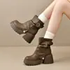 Botas de Salto Alto Pretas Plataforma Botas Western Retrô Outono 2026 Novas Botas Martin de Salto Bloco Plataforma Grossa Botas de Cavaleiro Femininas