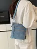 Bolso bandolera de mezclilla vintage nuevo para mujer, bolso de hombro simple y casual con almacenamiento multicapa, bolso tote moderno y versátil
