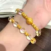 Nuevo Método Antiguo Chino Oro de Arena Grabado Flor de Peonía Pulido Ojo de Gato Pulsera Cristal Blanco Cuenta de la Suerte Estilo Chino Pulsera Venta al por Mayor
