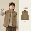 Chaleco de Forro Polar con Ribete de Color Contrastante Duoduo para Niños, Cálido de Invierno, Cuello Alto, Chaqueta sin Mangas para Niños Mayores