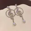 Pendientes de Borla Geométrica de Perla con Circonita de Aguja Plateada Pendientes Elegantes de Lujo Ligero Pendientes de Moda Exquisitos Versátiles para Mujer