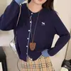 Cárdigan de Punto Bordado Gris Estilo Tweed Contraste Nuevo para Principios de Otoño Suave y Versátil Suéter Chaqueta Básica de Cuello Redondo para Mujer