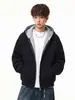 Han Lu Sudadera con Forro de Contraste Peso Pesado Estilo Americano para Hombre Otoño Invierno Silueta Corta Ancha Sudadera Deportiva Chaqueta Casual