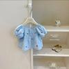 Traje Nuevo para Niñas 2025 Estilo Coreano Nuevo Dulce Cuadros Azules Top Shorts para Niños Conjunto de Dos Piezas Estilo Occidental