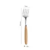 Espátula Cuchara de Acero Inoxidable con Mango de Madera para Uso Doméstico, Cuchara para Sandía, Cuchara de Madera de Haya Estilo Japonés, Tenedor, Cuchara Creativa de Cabeza Cuadrada, Cuchara Tenedor para Postre