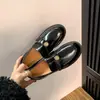 Versión de Piel de Vaca con Hebilla Dorada Pequeña, Mocasines de Cuero Genuino para Mujer con Suela Gruesa, Punta Redonda y Tacón Grueso para Otoño e Invierno