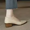 Sapatos femininos de bico fino 2023 novo estilo salto grosso francês rasos de salto médio salto alto feminino cor de damasco