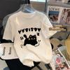 Camiseta vintage americana preto e branco de poliéster de manga curta feminina de verão tamanho grande 240kg gorda mm Coringa casaco slim