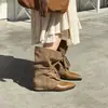Botas de Moda Otoñales Nuevas Retro Tendencia Punta Puntiaguda Tacón Bajo Plisadas Media Pantorrilla Botas de Moda Casual de Poner Botas Vaqueras para Mujer Botas de Moda