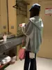 Top casual azul marino para mujer 2026 nuevo otoño con capucha suelto fino cárdigan chaqueta sudadera oversize