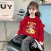 Sudadera Año Nuevo Zodiaco Estilo Chino, Cuello Redondo, Forro Polar, Cálida Prenda Infantil, Atuendo Festivo Versátil Nuevo para Niñas, Moderno