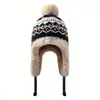 Sombrero de Lana Estilo Étnico Otoño e Invierno Protección para las Orejas de Mujer Punta de Felpa Resistente al Viento para Ciclismo Cálido con Forro de Lana Sombrero Tejido