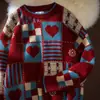 Amor de Invierno Rojo de Nicho Suéter Vestido de Pareja Estilo Perezoso Abrigo Oversize Top Suéter de Punto Suave Cera para Hombre