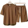 Traje nuevo de manga corta, camiseta de cuello redondo talla grande, de alta gama, color liso, manga corta, conjunto ligero y cómodo de dos piezas con pantalones cropped