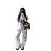 Estilo Americano Linda Huella de Perro Pantalones Blancos para Mujer Verano Pequeños Sueltos Casuales Pierna Ancha Diseño Nicho Recto