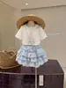 Conjunto de Verano para Niñas Conjunto de Verano de Manga Corta para Bebé Ropa de Verano para Niños Falda de Capas Finas Pantalones Conjunto de Dos Piezas Ropa para Niños